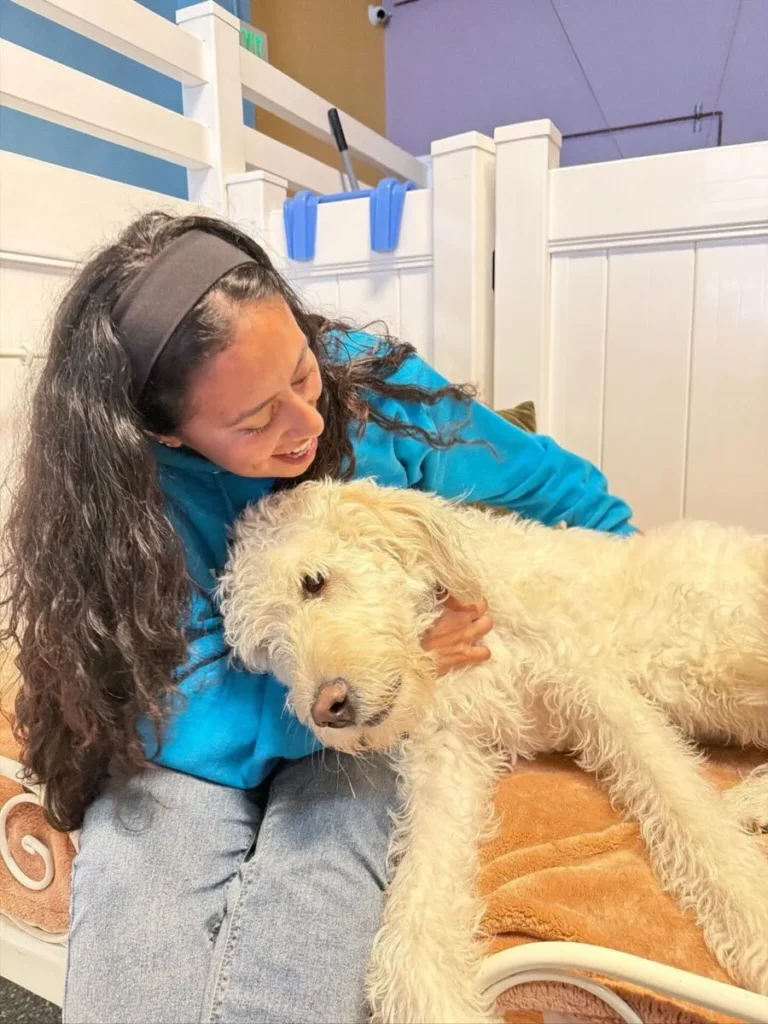 metro dog team member alexia holding a dog